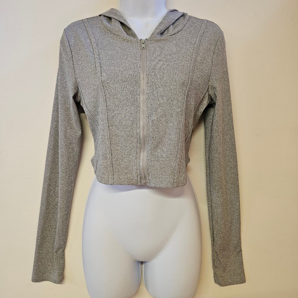 Shein Gray Crop Zip Up Hoodie Size M Y2K 90s‎ Loungewear Athletic Casual